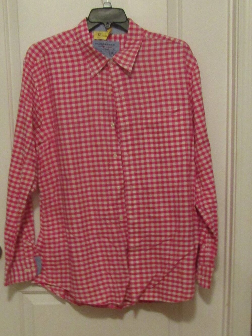 SADDLEBRED Red/White CHECKED MENS SHIRT Vint Oxford Button Down Long Sleeve XL
